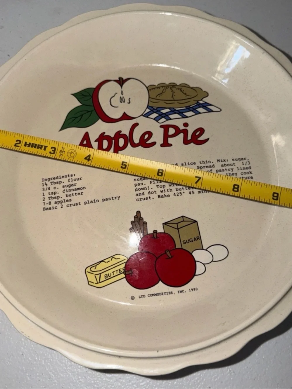 Apple Pie Ceramic Serving Plate - Cream with Red Graphics